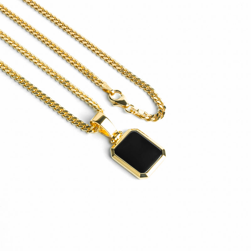 ONYX ACHTHOEK COLLIER 925 ZILVER 18 KARAAT VERGULD