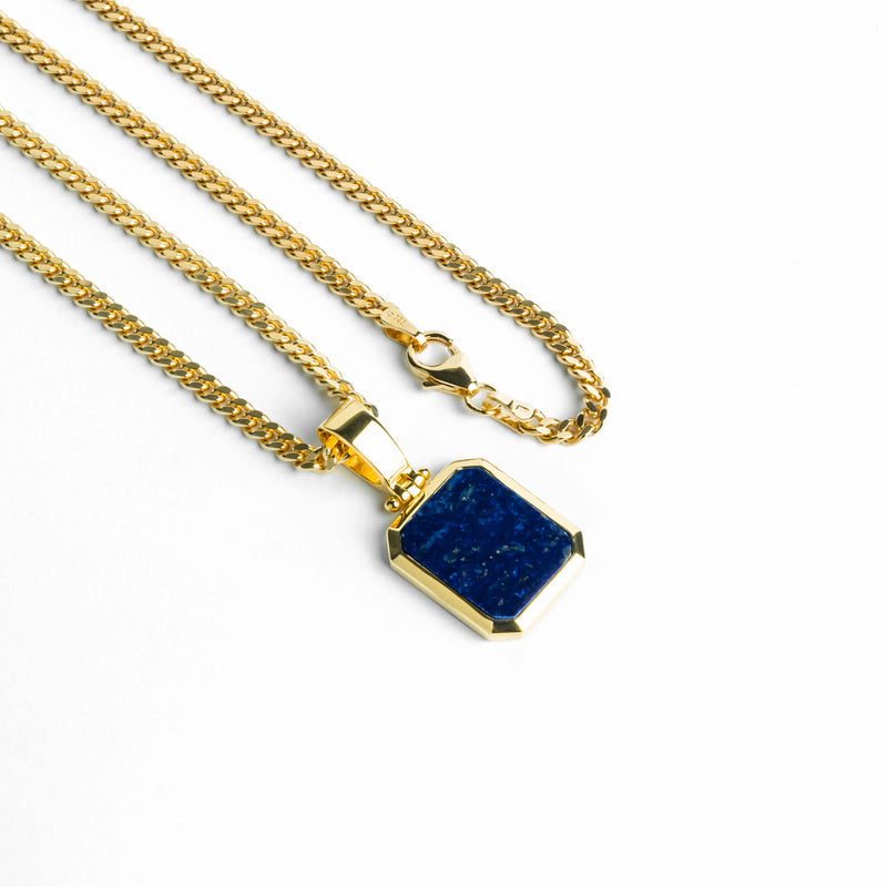 LAPIS OCTAGON COLLIER 925 ZILVER 18 KARAAT VERGULD