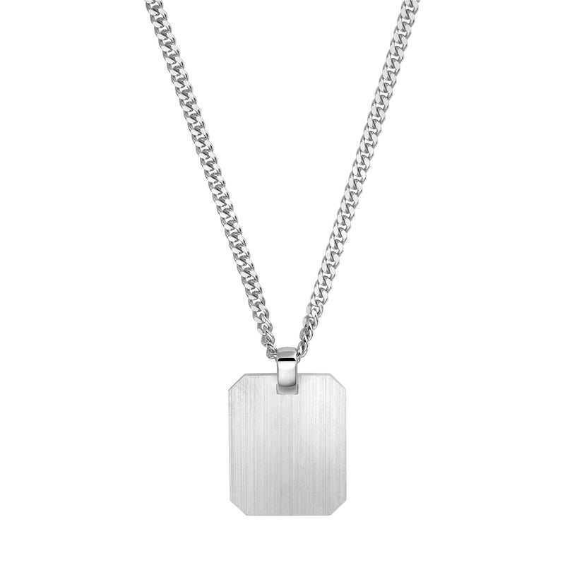 GRAVEERPLAATJE ACHTHOEK COLLIER 925 ZILVER GERHODINEERD