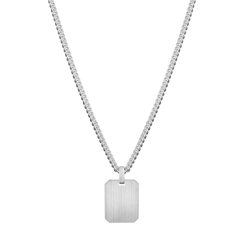 GRAVEERPLAATJE ACHTHOEK COLLIER 925 ZILVER GERHODINEERD