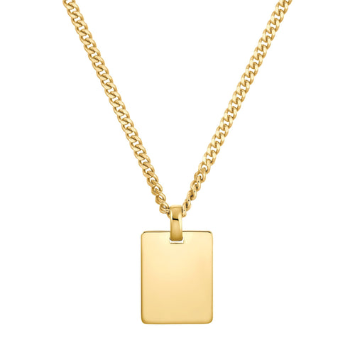 GRAVEERPLAATJE RECHTHOEK COLLIER 925 ZILVER 18 KARAAT VERGULD - IDENTIM®