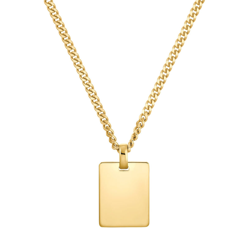 GRAVEERPLAATJE RECHTHOEK COLLIER 925 ZILVER 18 KARAAT VERGULD