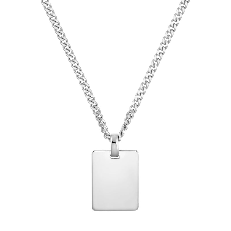 GRAVEERPLAATJE RECHTHOEK COLLIER 925 ZILVER GERHODINEERD