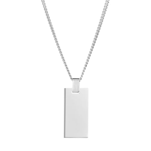 GRAVEERPLAATJE RECHTHOEK HALSKETTING 925 ZILVER GERHODINEERD - IDENTIM®