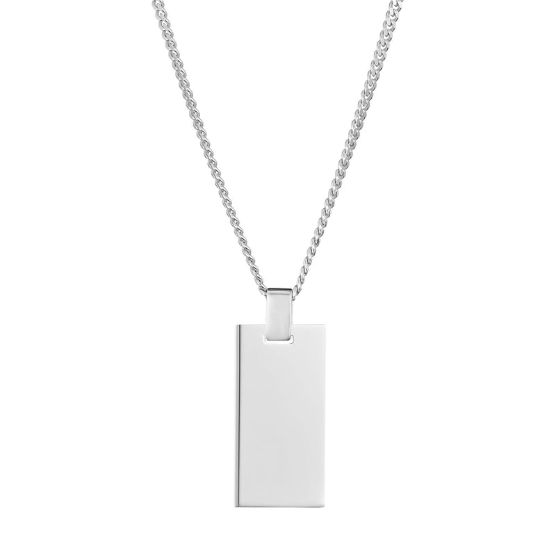 GRAVEERPLAATJE RECHTHOEK COLLIER 925 ZILVER GERHODINEERD