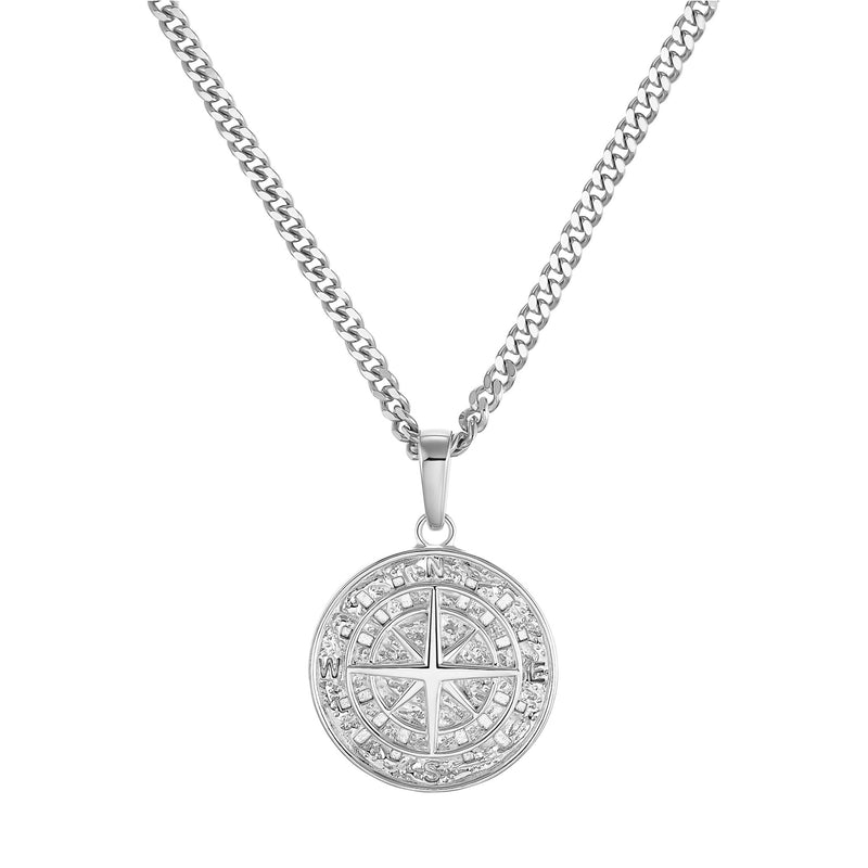 KOMPAS HALSKETTING 925 ZILVER GERHODINEERD