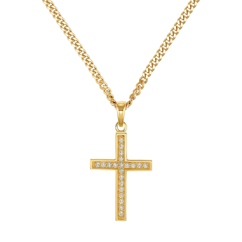 KRUIS KETTING ICED OUT 925 ZILVER 18 KARAAT VERGULD