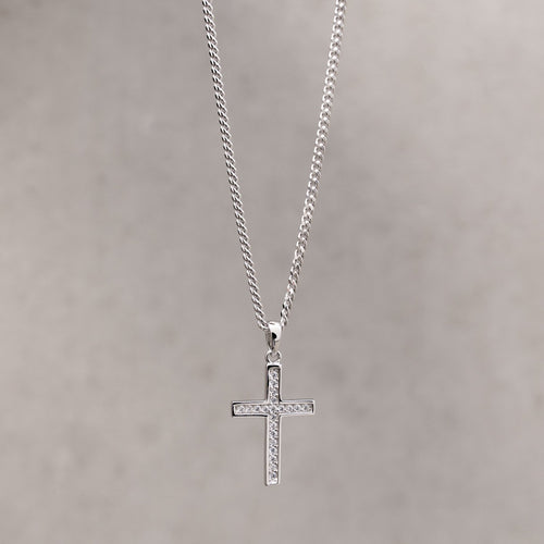 KRUIS COLLIER ICED OUT 925 ZILVER GERHODINEERD - IDENTIM®