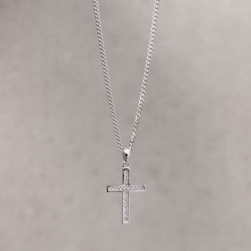 KRUIS KETTING ICED OUT 925 ZILVER GERHODINEERD