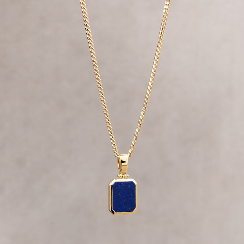 LAPIS OCTAGON COLLIER 925 ZILVER 18 KARAAT VERGULD