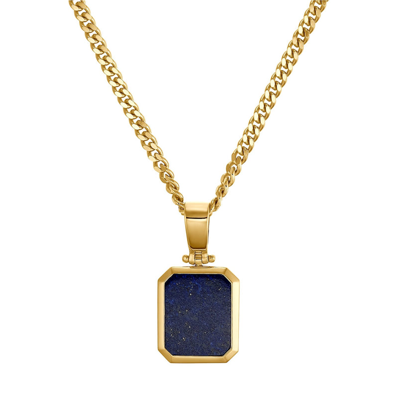 LAPIS OCTAGON COLLIER 925 ZILVER 18 KARAAT VERGULD