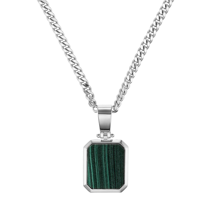 MALACHIET OCTAGON HALSKETTING 925 ZILVER GERHODINEERD