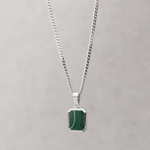 MALACHIET OCTAGON HALSKETTING 925 ZILVER GERHODINEERD - IDENTIM®