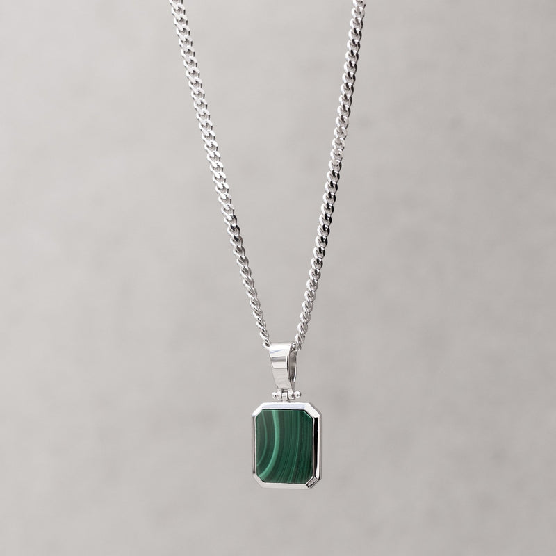 MALACHIET OCTAGON HALSKETTING 925 ZILVER GERHODINEERD