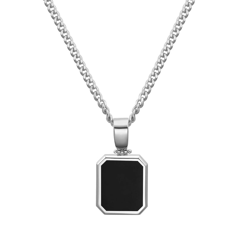 ONYX OCTAGON HALSKETTING 925 ZILVER GERHODINEERD
