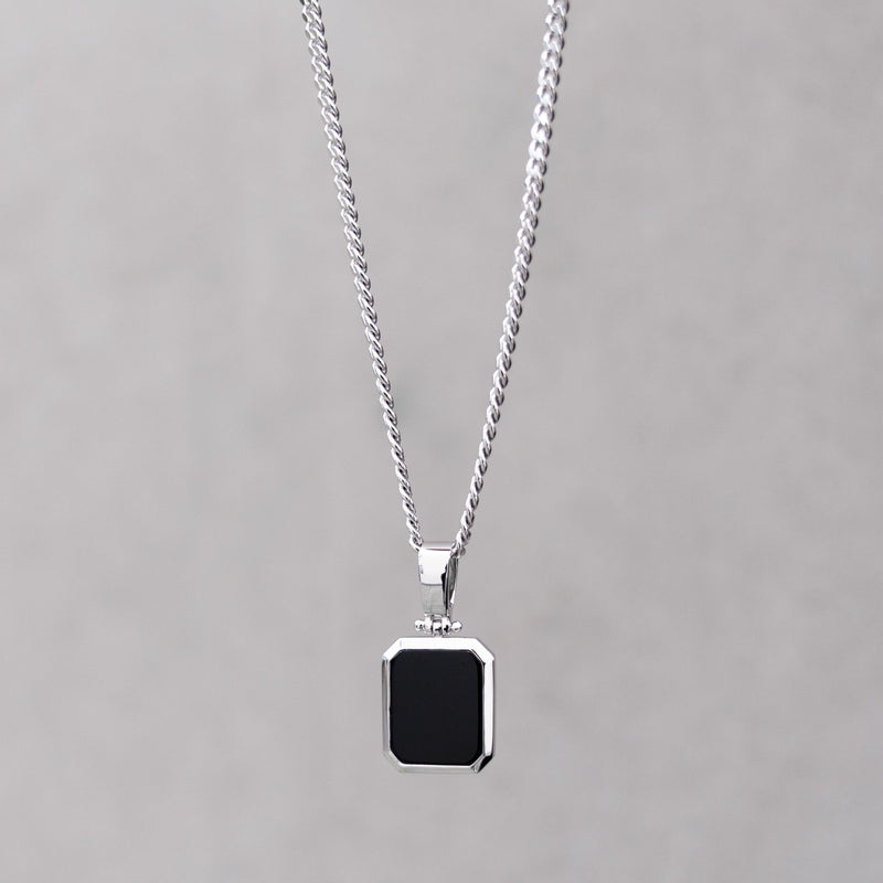 ONYX OCTAGON HALSKETTING 925 ZILVER GERHODINEERD