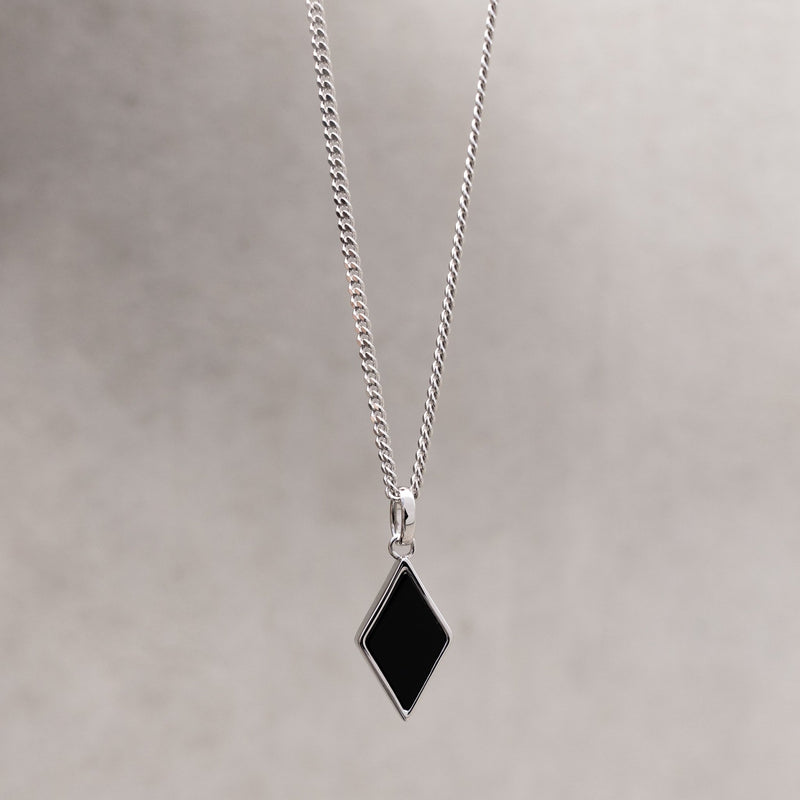 ONYX DIAMANTEN COLLIER 925 ZILVER GERHODINEERD