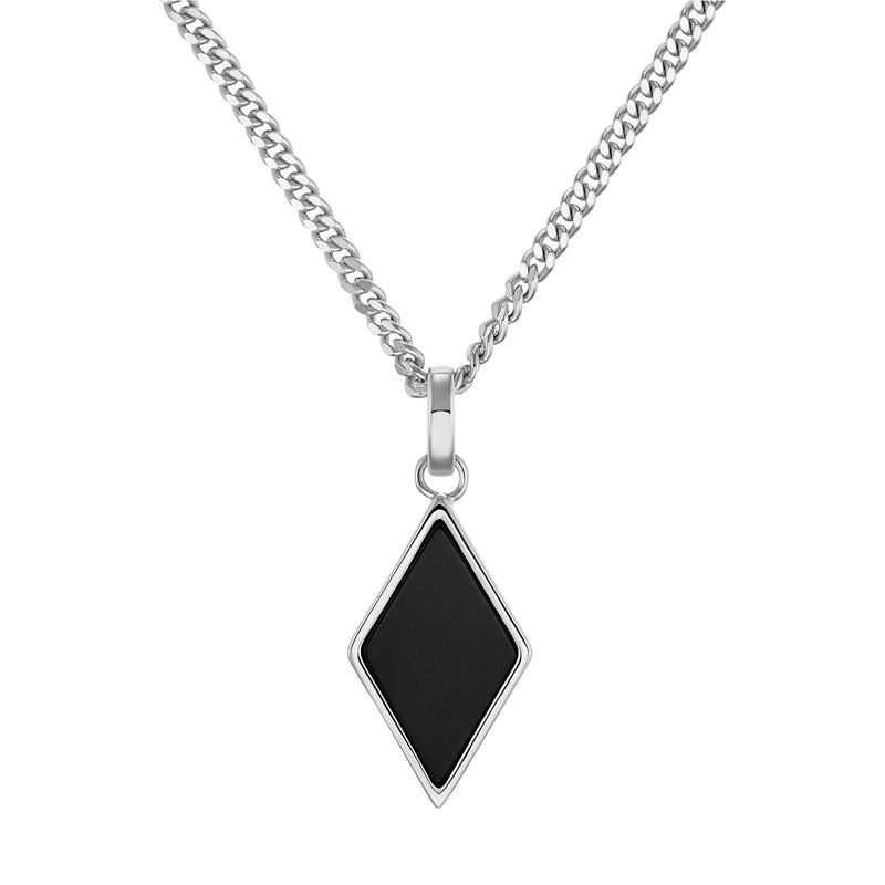 ONYX DIAMANTEN COLLIER 925 ZILVER GERHODINEERD