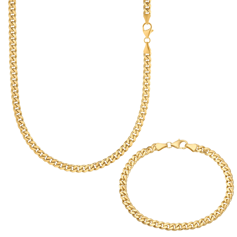 CURB KETTING SET CUBAANS 925 ZILVER 18 KARAAT VERGULD 5,30MM