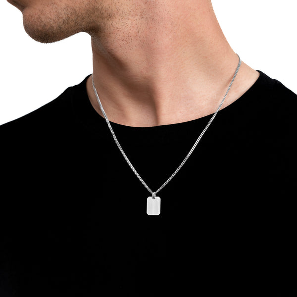 GRAVEERPLAATJE ACHTHOEK COLLIER 925 ZILVER GERHODINEERD - IDENTIM®