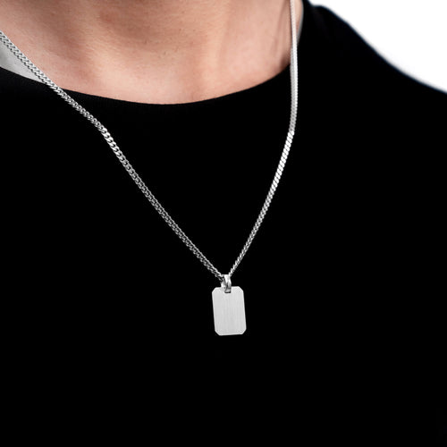 GRAVEERPLAATJE ACHTHOEK COLLIER 925 ZILVER GERHODINEERD