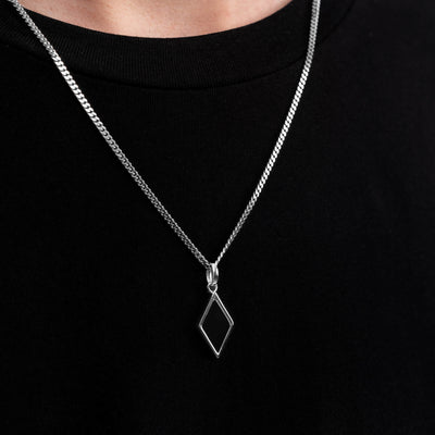 ONYX DIAMANTEN COLLIER 925 ZILVER GERHODINEERD