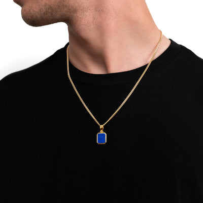 LAPIS OCTAGON COLLIER 925 ZILVER 18 KARAAT VERGULD