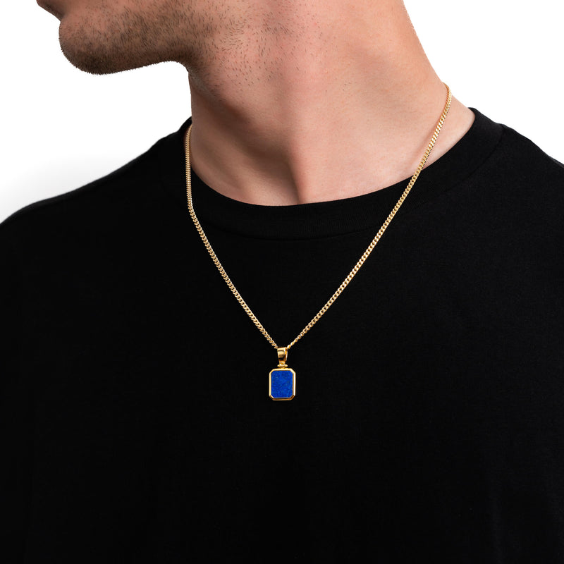 LAPIS OCTAGON COLLIER 925 ZILVER 18 KARAAT VERGULD