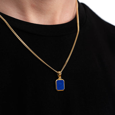 LAPIS OCTAGON COLLIER 925 ZILVER 18 KARAAT VERGULD