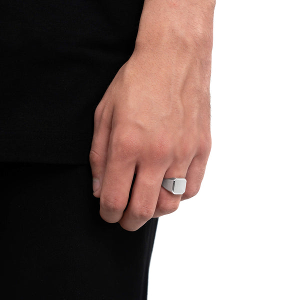 ZEGELRING GEBORSTELD ACHTHOEK 925 ZILVER GERHODINEERD - IDENTIM®