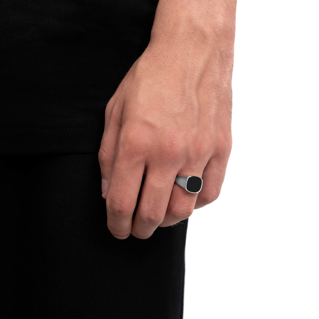 JewelryWe Biker-ring voor heren, sieraad van roestvrij staal, gepersonaliseerd, glanzend gepolijst, zegelring, vierkant, met gravure, zilver/goud/zwart, maat 52 tot 78, Roestvrij staal, Geen edelsteen