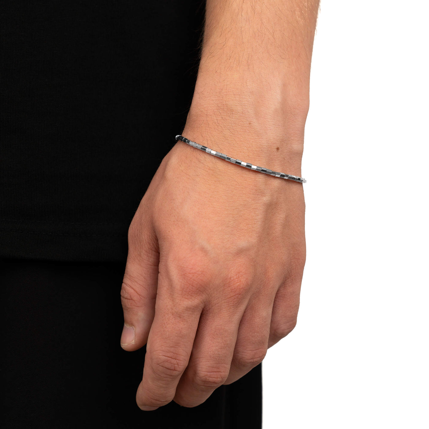 gefacetteerde zeshoek armband elastisch 750 witgoud