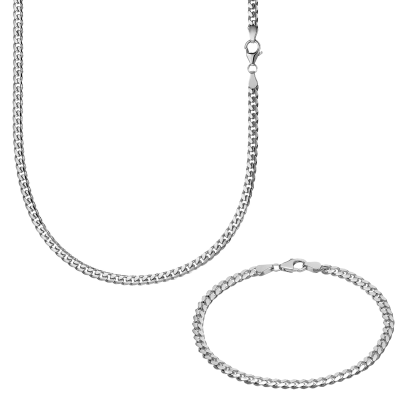 CURB KETTING SET CUBAANS 925 ZILVER GERHODINEERD 4,00MM