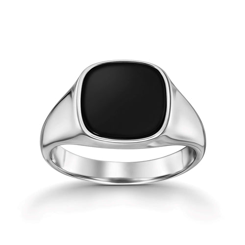 ONYX VIERKANTE RING 585, 750 WITGOUD, 950 PLATINA