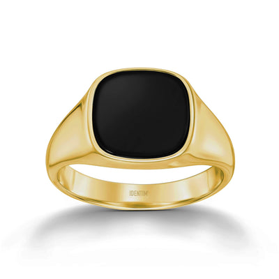 ZEGELRING ONYX VIERKANT 585, 750 GOUD