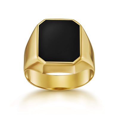 ZEGELRING ONYX ACHTHOEK 585 GOUD