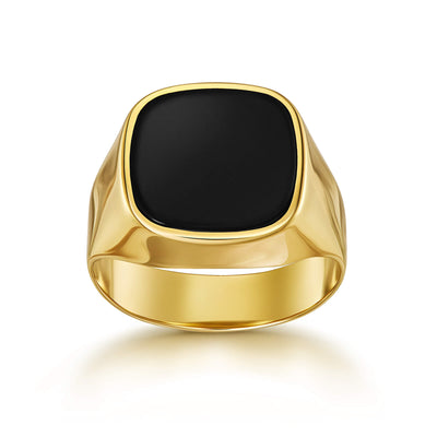 ZEGELRING ONYX VIERKANT 585 GOUD