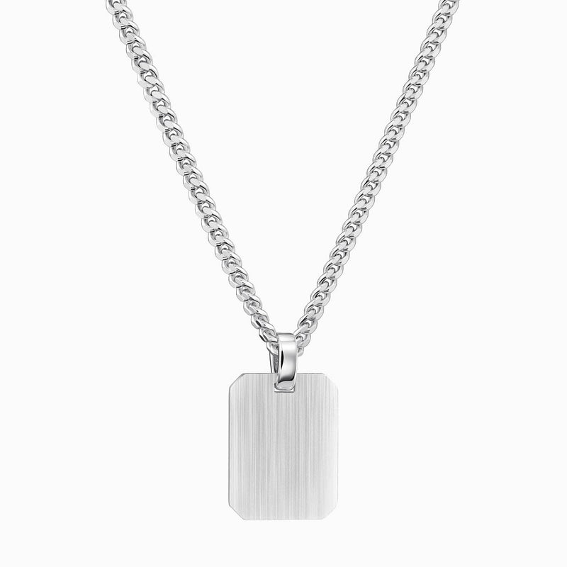 GRAVEERPLAATJE ACHTHOEK COLLIER 925 ZILVER GERHODINEERD