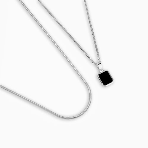 ONYX COLLIER SLANGENKETTING SET 925 ZILVER GERHODINEERD