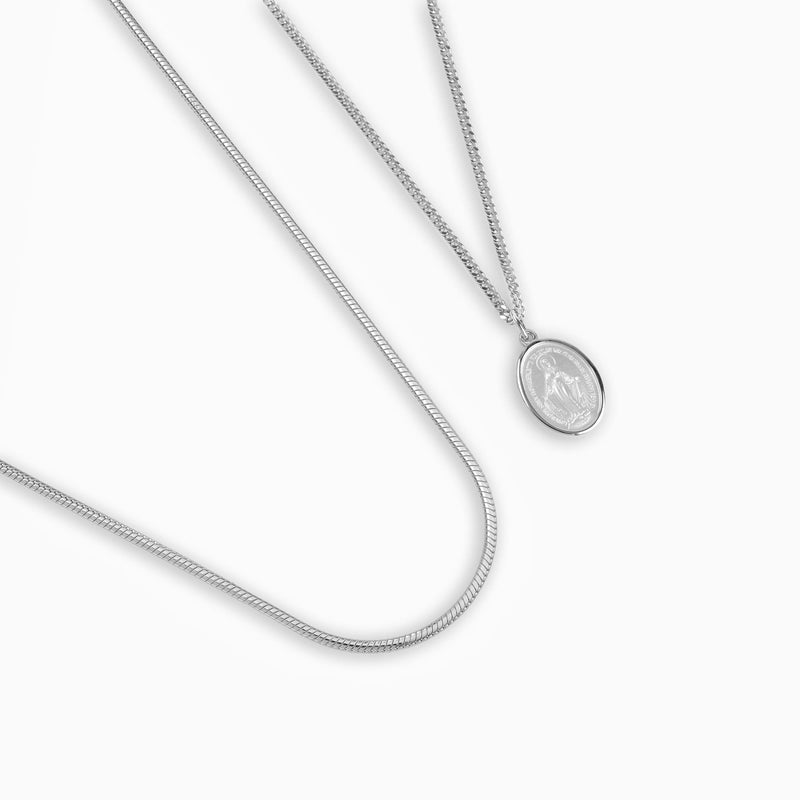 MADONNA HALSKETTING SLANGENKETTING SET 925 ZILVER GERHODINEERD