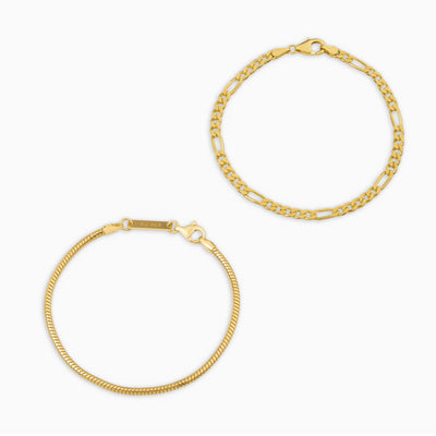 ARMBANDENSET SLANG FIGARO GOUDEN ARMBAND 925 ZILVER 18 KARAAT VERGULD