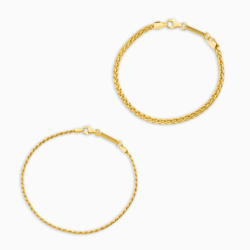 ARMBAND SET VLECHT KOORD GOUDEN ARMBAND 925 ZILVER 18 KARAAT VERGULD