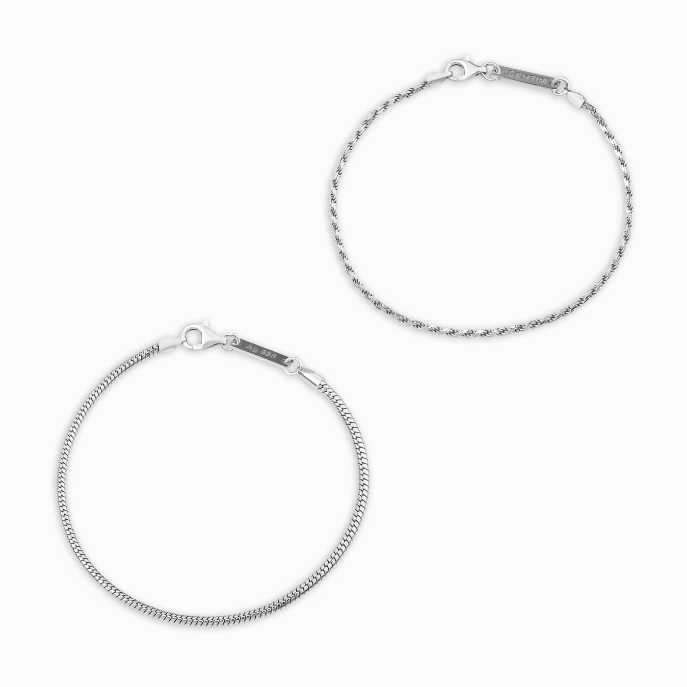 ARMBAND SET KOORD SLANG ZILVEREN ARMBAND 925 ZILVER GERHODINEERD