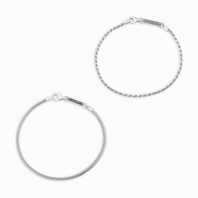 ARMBAND SET KOORD SLANG ZILVEREN ARMBAND 925 ZILVER GERHODINEERD