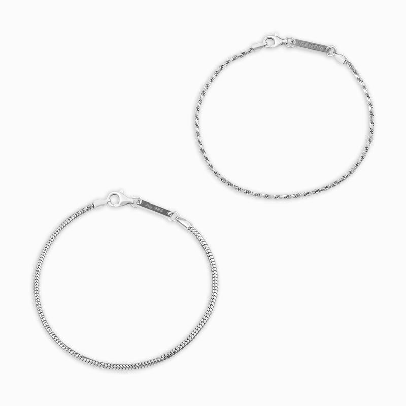 ARMBAND SET KOORD SLANG ZILVEREN ARMBAND 925 ZILVER GERHODINEERD