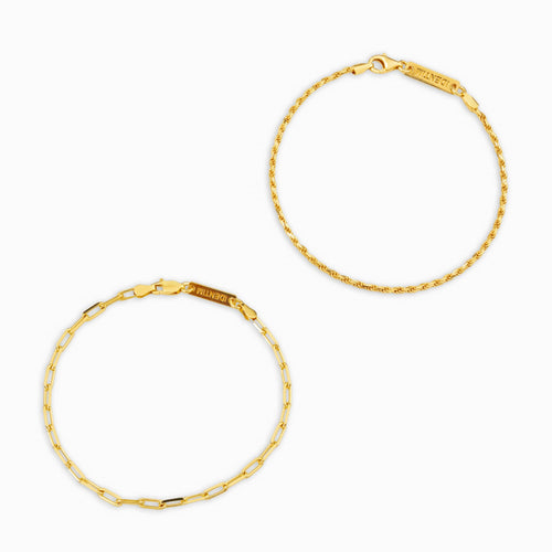 ARMBAND SET KOORD PAPERCLIP 925 ZILVER 18 KARAAT VERGULD