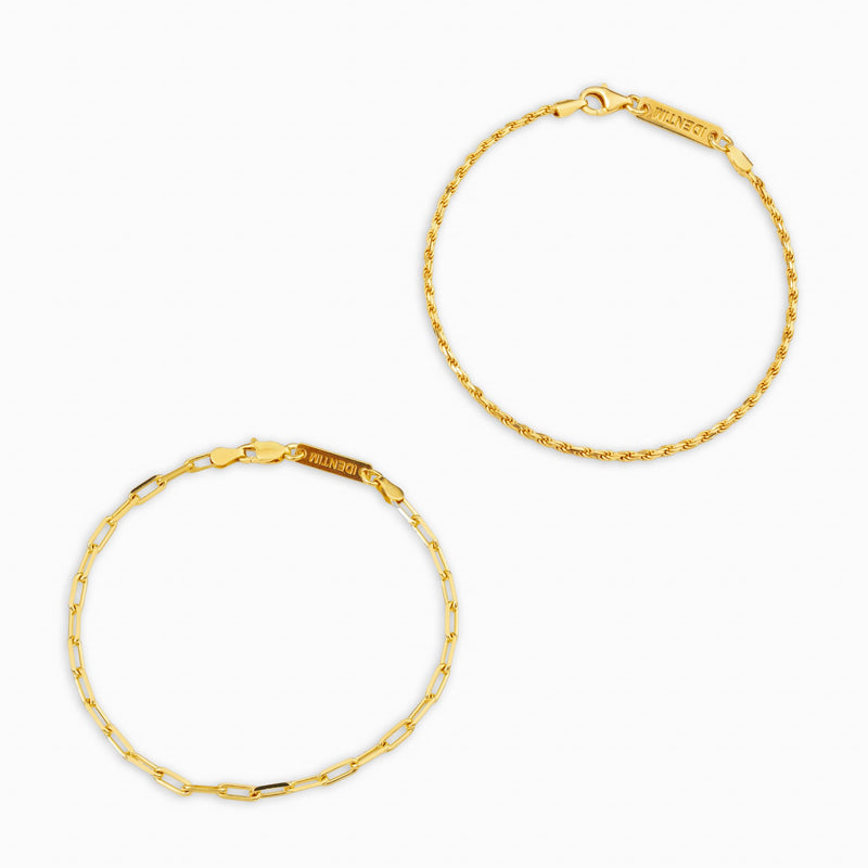 ARMBAND SET KOORD PAPERCLIP 925 ZILVER 18 KARAAT VERGULD