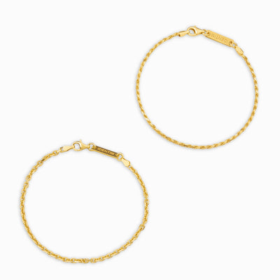 ARMBAND SET KOORD ERWTEN 925 ZILVER 18 KARAAT VERGULD