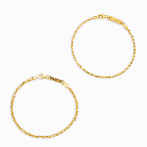 ARMBAND SET KOORD ERWTEN 925 ZILVER 18 KARAAT VERGULD