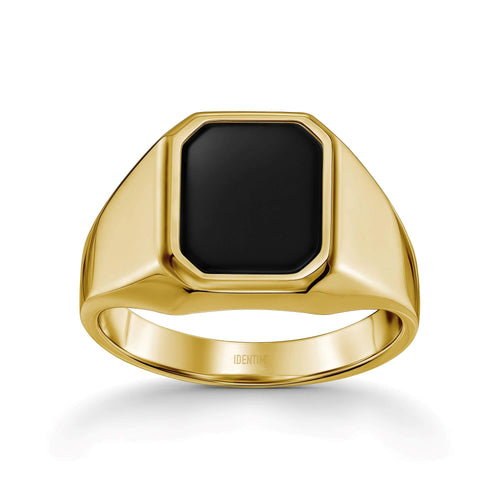 ZEGELRING ONYX ACHTHOEK 585, 750 GOUD